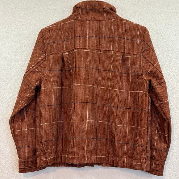 Christopher & Banks Bomber Jacket Rust Windowpane Plaid Tweed Jacket Women’s P/L - Picture 3 of 11